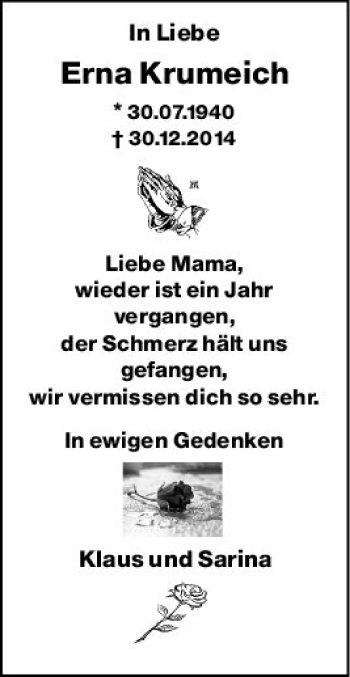 Traueranzeige von Erna Krumeich von vrm-trauer