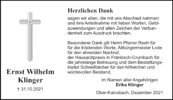 Traueranzeige von Ernst Wilhelm Klinger von vrm-trauer