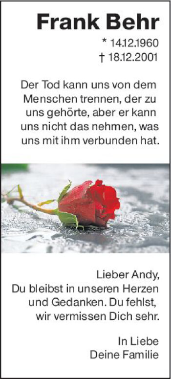 Traueranzeige von Frank Behr von vrm-trauer