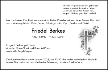 Traueranzeige von Friedel Berkes von vrm-trauer