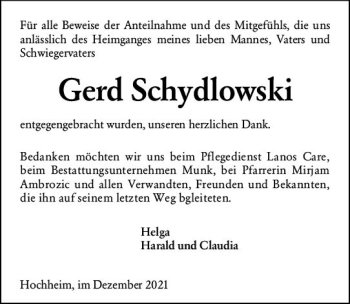 Traueranzeige von Gerd Schydlowski von vrm-trauer