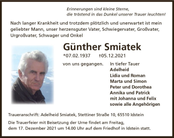 Traueranzeige von Günther Smiatek von vrm-trauer