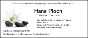 Traueranzeige von Hans Ploch von vrm-trauer