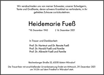 Traueranzeige von Heidemarie Fueß von vrm-trauer
