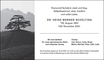 Traueranzeige von Heinz-Werner Schülting von vrm-trauer