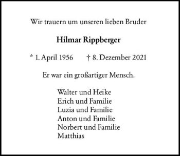 Traueranzeige von Hilmar Rippberger von vrm-trauer