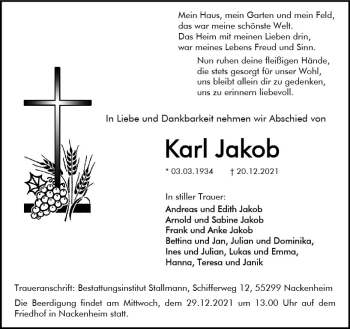 Traueranzeige von Karl Jakob von vrm-trauer