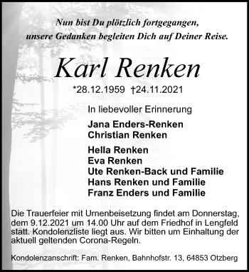 Traueranzeige von Karl Renken von vrm-trauer