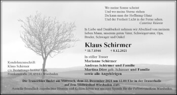 Traueranzeige von Klaus Schirmer von vrm-trauer