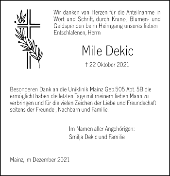 Traueranzeige von Mile Dekic von vrm-trauer