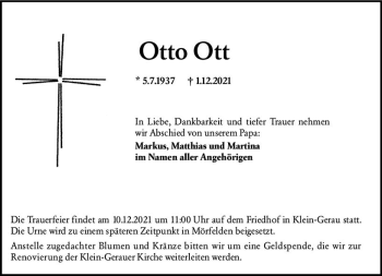 Traueranzeige von Otto Ott von vrm-trauer
