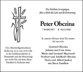 Traueranzeige von Peter Obczina von vrm-trauer