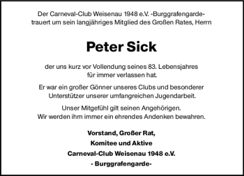 Traueranzeige von Peter Sick von vrm-trauer