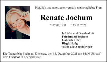 Traueranzeige von Renate Jochum von vrm-trauer