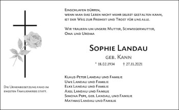 Traueranzeige von Sophie Landau von vrm-trauer