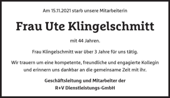 Traueranzeige von Ute Klingelschmitt von vrm-trauer