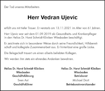Traueranzeige von Vedran Ujevic von vrm-trauer