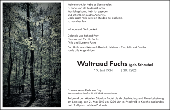 Traueranzeige von Waltraud Fuchs von vrm-trauer