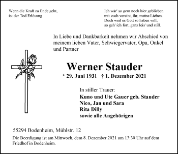 Traueranzeige von Werner Stauder von vrm-trauer
