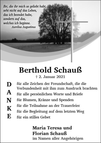 Traueranzeige von Berthold Schauß von vrm-trauer