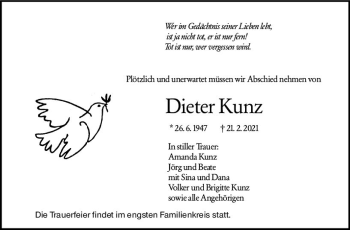 Traueranzeige von Dieter Kunz von vrm-trauer