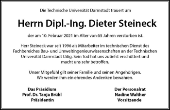 Traueranzeige von Dieter Steineck von vrm-trauer