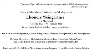 Traueranzeige von Eleonore Weingärtner von vrm-trauer