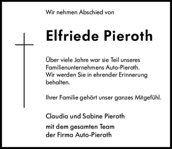 Traueranzeige von Elfriede Pieroth von vrm-trauer