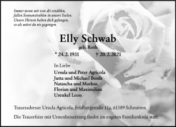 Traueranzeige von Elly Schwab von vrm-trauer