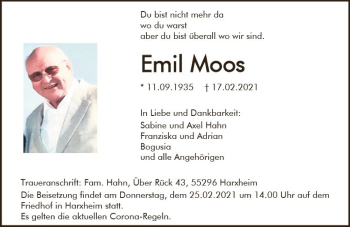 Traueranzeige von Emil Moos von vrm-trauer