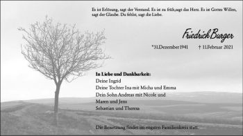 Traueranzeige von Friedrich Burger von vrm-trauer