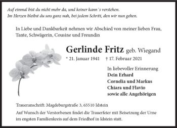 Traueranzeige von Gerlinde Fritz von vrm-trauer