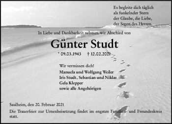 Traueranzeige von Günter Studt von vrm-trauer