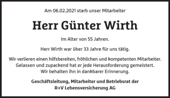 Traueranzeige von Günter Wirth von vrm-trauer