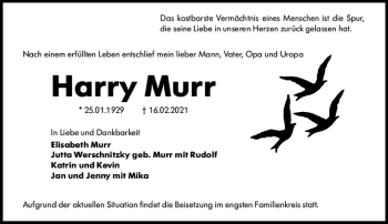 Traueranzeige von Harry Murr von vrm-trauer