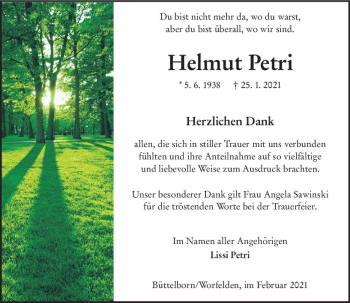 Traueranzeige von Helmut Petri von vrm-trauer