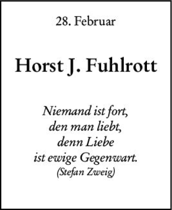 Traueranzeige von Horst J. Fuhlrott von vrm-trauer