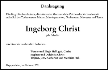 Traueranzeige von Ingeborg Christ von vrm-trauer