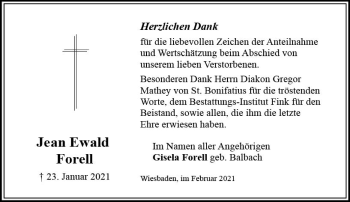 Traueranzeige von Jean Ewald Forell von vrm-trauer