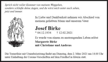 Traueranzeige von Josef Birke von vrm-trauer