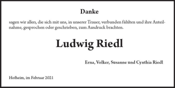 Traueranzeige von Ludwig Riedl von vrm-trauer