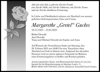 Traueranzeige von Margarethe Guckes von vrm-trauer