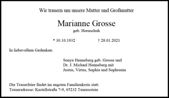 Traueranzeige von Marianne Grosse von vrm-trauer