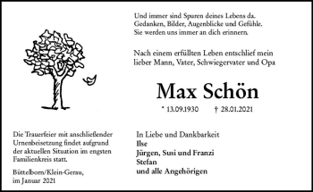 Traueranzeige von Max Schön von vrm-trauer