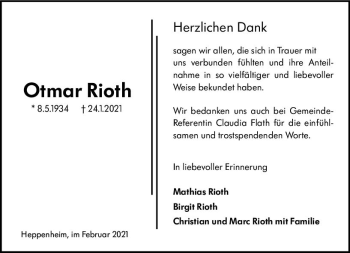 Traueranzeige von Otmar Rioth von vrm-trauer