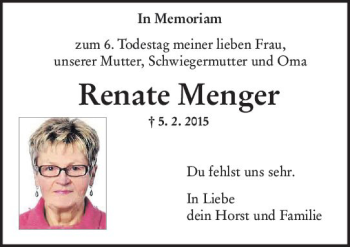 Traueranzeige von Renate Menger von vrm-trauer