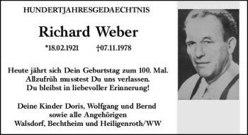 Traueranzeige von Richard Weber von vrm-trauer
