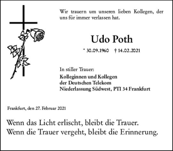 Traueranzeige von Udo Poth von vrm-trauer