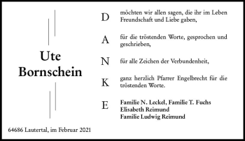 Traueranzeige von Ute Bornschein von vrm-trauer