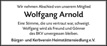 Traueranzeige von Wolfgang Arnold von vrm-trauer
